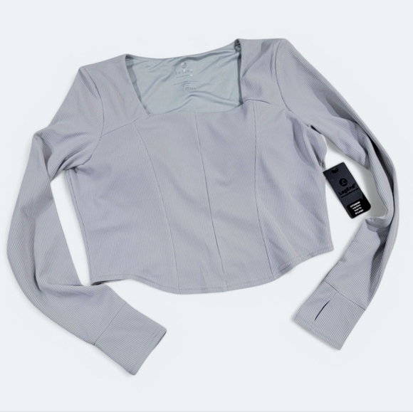 NEW Leg End Active Long Sleeve Sculpt Cropped Gray Top Built In Bra Size XL - Picture 1 of 14